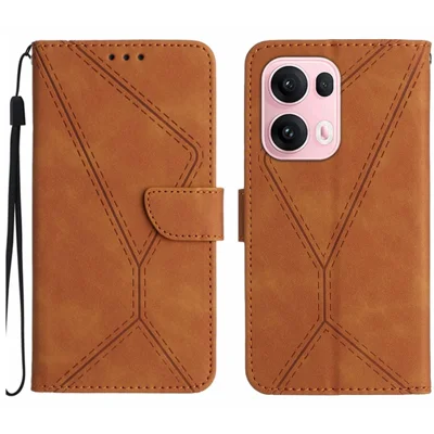 Fodral för Oppo Reno13 Pro 5G Hudtouch Ränder Inristat PU-läder Vippfodral - Brun