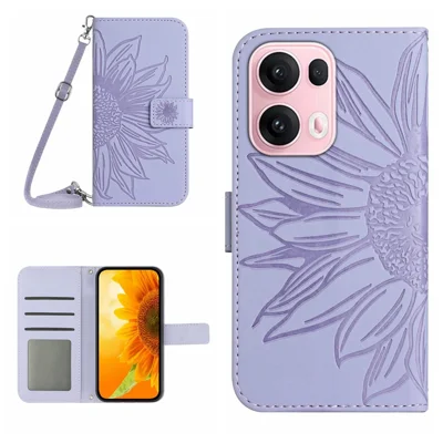 Fodral för Oppo Reno13 Pro 5G med solrosmönster i PU-läder med lång rem – Ljuslila
