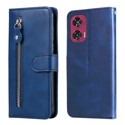 For Motorola Edge 50 Fusion 5G / G96 5G Case Zipper Wallet Calf Texture PU Leather Phone Cover - Blue