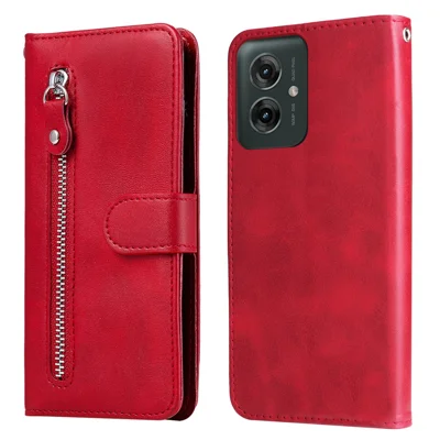 For Motorola Moto G55 5G Case Zipper Wallet Calf Texture PU Leather Phone Cover - Red