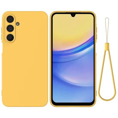 Bulk Purchasing For Samsung Galaxy A25 5G (Global) (161.0 x 76.5 x 8.3mm) Case Liquid Silicone Phone Back Cover with Hand Strap - Yellow