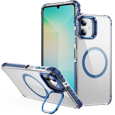 For Samsung Galaxy A05 4G Clear Phone Case with Lens Kickstand Cover Magnetic Case - Blue