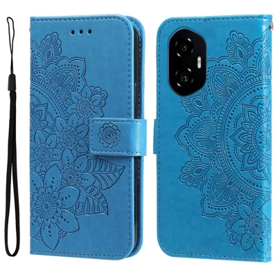 For Honor 300 Case Floral Pattern PU Leather Wallet Stand Phone Cover - Blue