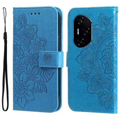 Fodral för Honor 300 Pro / 300 Ultra med blommönster, plånbok i PU-läder med ställfunktion - Blå