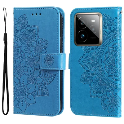 For Realme GT 7 Pro 5G Case Floral Pattern PU Leather Wallet Stand Phone Cover - Blue