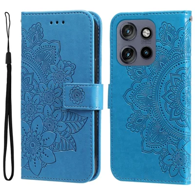 Leather Case for Motorola Edge 60 Neo 5G / Edge 50 Neo 5G / Moto S50 5G / ThinkPhone 25 5G Floral Pattern Phone Cover - Blue