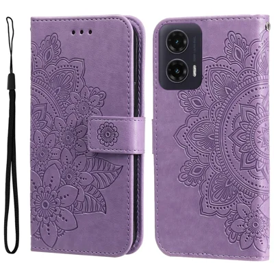 For Motorola Moto G35 5G Case Floral Pattern PU Leather Wallet Stand Phone Cover - Purple