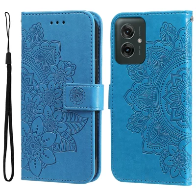For Motorola Moto G55 5G Case Floral Pattern PU Leather Wallet Stand Phone Cover - Blue