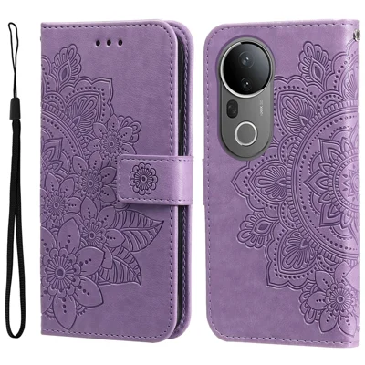 For vivo S20 Pro 5G Case Floral Pattern PU Leather Wallet Stand Phone Cover - Purple