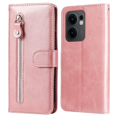 Til Oppo Reno13 F 5G (Reno 13 FS 5G) / 4G hylse med lynlåsewallet, kalvestruktur PU-læder telefonbeskyttelse - Pink
