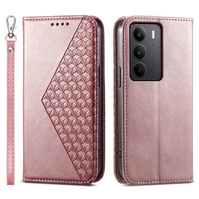 For Realme C75 4G / V60 Pro 5G Case Calf Texture PU Leather Phone Cover with Wallet - Rose Gold