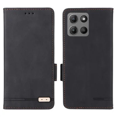 Voor Motorola Moto G15 4G Hoesje Leren Portemonnee Flip Hoesje met Hardware Decor - Zwart