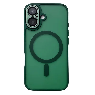 For iPhone 16 Magnetic Case with Lens Film / Detachable Lens Frame Hybrid Phone Back Cover - Midnight Green