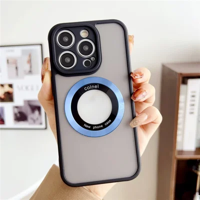 For iPhone 14 Pro Max Case Compatible with MagSafe Ring Logo View TPU + PC Phone Cover - Blue