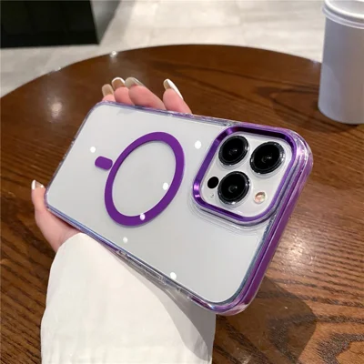 For iPhone 14 Pro Crystal Clear Case Compatible with MagSafe TPU + PC Phone Back Cover - Purple