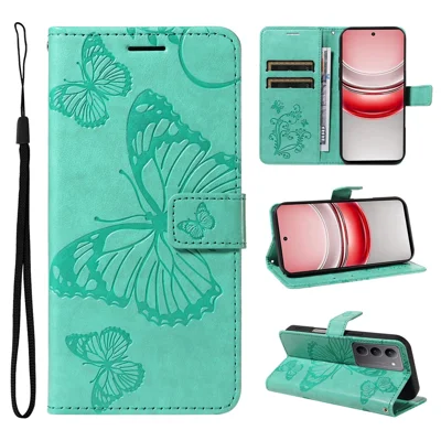 For Realme C75 4G / C71 4G / V60 Pro 5G / 14x 5G Wallet Case Floral Butterfly Imprinted Leather Phone Cover Stand -  Green