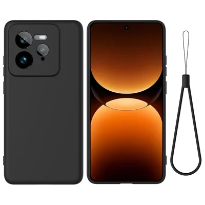 For Realme GT 7 Pro 5G Case Liquid Silicone Phone Back Cover with Hand Strap - Black