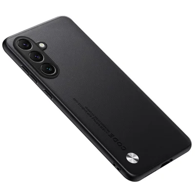 Voor Samsung Galaxy A55 5G Hoesje Anti-Val TPU + PU Leren Structuur Telefoon Beschermhoes - Zwart