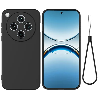 For Oppo Find X8 Pro 5G Case Liquid Silicone Phone Back Cover with Hand Strap - Black