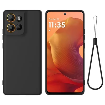 Voor Motorola Moto G15 4G hoesje Vloeibaar siliconen telefoon achterkant met handgreep - Zwart