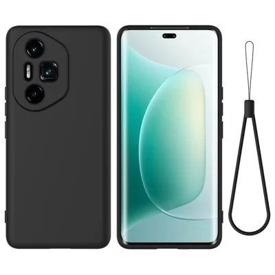 Fodral till Honor 300 Ultra / Honor 300 Pro, flytande silikon med handledsrem - Svart