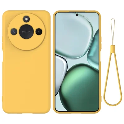 For Honor X60 5G / Honor X9c Smart 5G Case Liquid Silicone Phone Back Cover with Hand Strap - Yellow