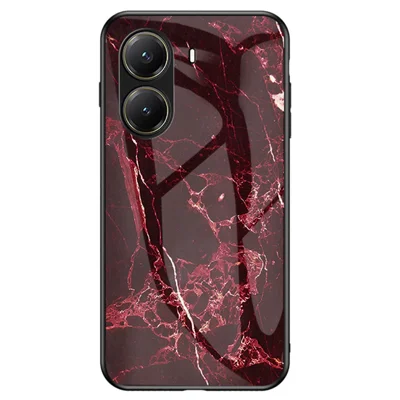 For Xiaomi Poco X7 Pro 5G / Redmi Turbo 4 5G Case Marmerpatroon Gehard Glas + PC + TPU Beschermlaag - Bloedrood Marmer