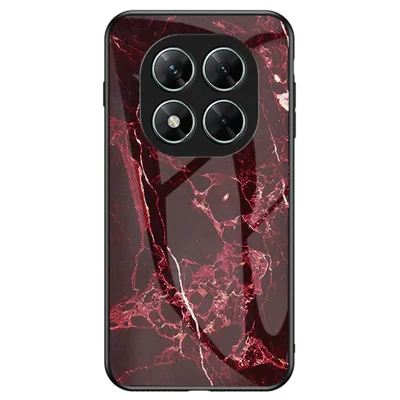 For Xiaomi Poco X7 5G / Redmi Note 14 Pro 5G Case Marble Pattern Tempered Glass + PC + TPU Protective Phone Cover - Blood Red Marble