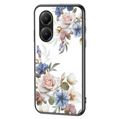 For Xiaomi Poco X7 Pro 5G / Redmi Turbo 4 5G Case Floral Pattern TPU + Tempered Glass Protective Phone Cover  - White Flower Bush