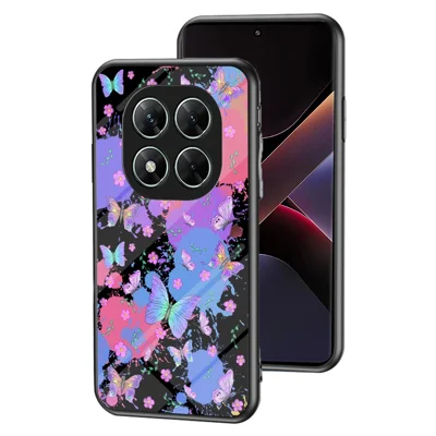For Xiaomi Poco X7 5G / Redmi Note 14 Pro 5G Case TPU + Tempered Glass Phone Back Cover Butterfly Pattern - Brilliant Butterfly