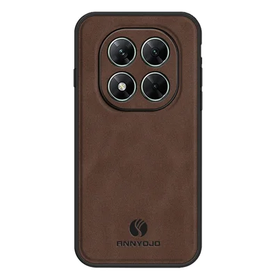 ANNYOJO For Xiaomi Poco X7 5G Case PU Leather + PC + TPU Anti Drop Phone Back Cover - Coffee