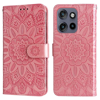 Wallet Case for Motorola Edge 60 Neo 5G / Edge 50 Neo 5G / Moto S50 5G / ThinkPhone 25 5G Leather Phone Cover Sunflower Imprint - Pink