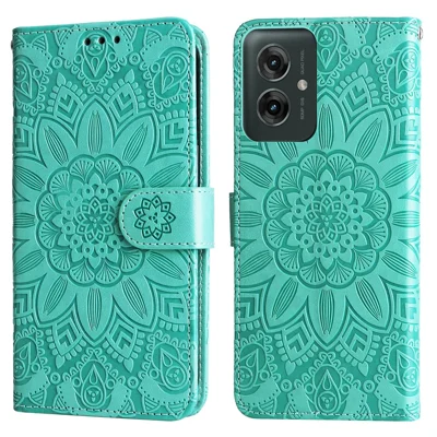Voor Motorola Moto G55 5G hoesje met zonnebloemprint Lederen portemonnee telefoonhoes - Groen