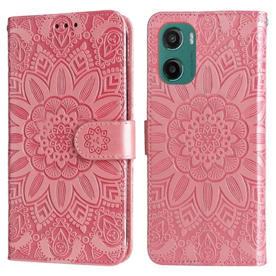 For Motorola Moto G05 4G / E15 4G Case Sunflower Imprint Leather Wallet Phone Cover - Pink