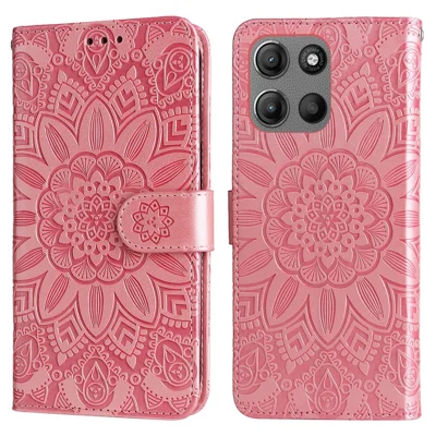 Wallet Case for Motorola Moto G17 Power 4G / G17 4G / G15 4G / G15 Power 4G Leather Phone Cover Sunflower Imprint - Pink