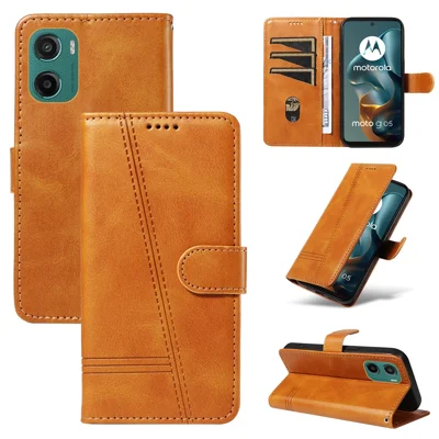 Portemonnee-hoesje voor Motorola Moto G05 4G met T-vormige lijnen in lederlook - Bruin