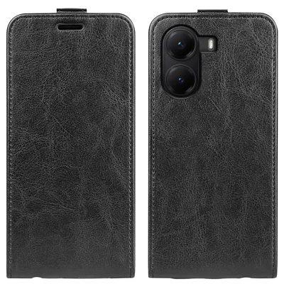 Voor Xiaomi Poco X7 Pro 5G hoesje met kaartsleuven Verticaal Vouw Leer telefoonhoes - Zwart