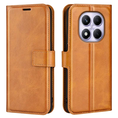 For Xiaomi Redmi Note 14 Pro 4G Stand Case Anti-Scratch Calf Texture Leather Phone Cover - Yellow
