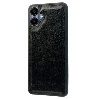 For Samsung Galaxy A06 4G Case Calf Texture PU Leather Anti Fingerprint Back Phone Cover - Black