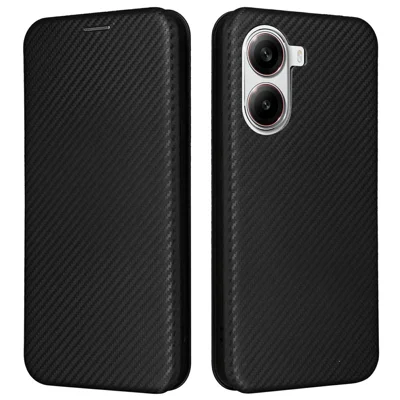 For Xiaomi Redmi Turbo 4 5G  /  Poco X7 Pro 5G Case Carbon Fiber Texture Drop-Proof PU Leather Phone Cover - Black