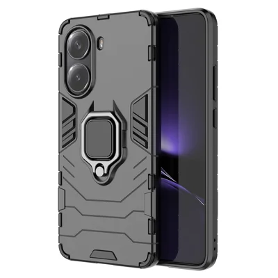 For Xiaomi Redmi Turbo 4 5G Case PC + TPU Protective Phone Cover with Ring Kickstand - Black