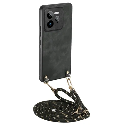 For Realme GT 7 Pro 5G Retro Leather Phone Back Cover with Adjustable Strap - Black