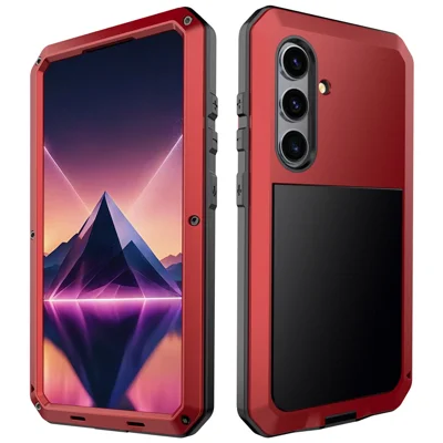 For Samsung Galaxy S25+ Case Silicone+Metal Phone Cover with PET Screen Protector - Red