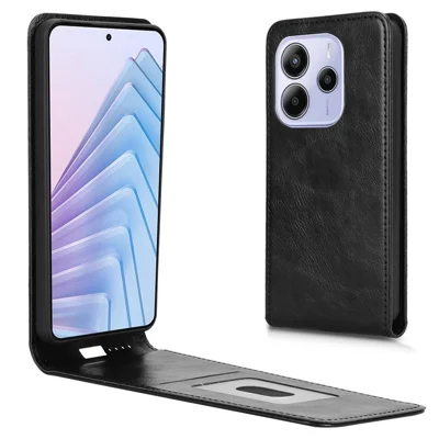 For Xiaomi Redmi Note 14 4G (163.25mm) Case with Card Slot Magnetic Vertical Flip Leather Phone Cover - Black