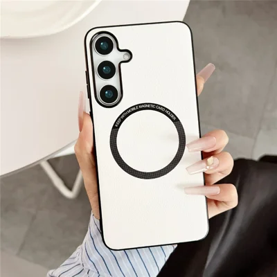 For Samsung Galaxy A26 5G Magnetic Case Anti-Drop PU Leather + TPU Cover - White