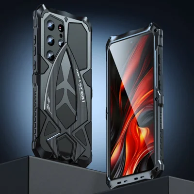 LUPHIE For Samsung Galaxy S25 Ultra Case Sports Car Design Shockproof Metal + TPU Phone Cover with Screen Protector - Black