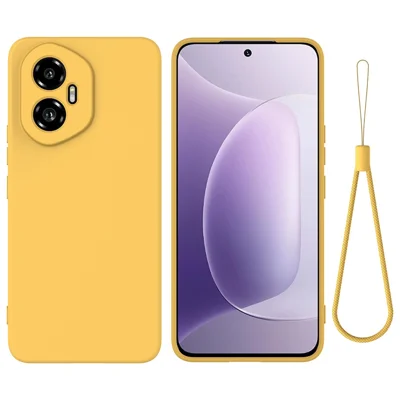 For Honor 300 Liquid Silicone Case Phone Back Cover with Hand Strap - Yellow