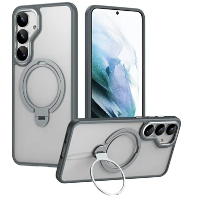 For Samsung Galaxy S25+ Phone Magnetic Case Kickstand Matte Back Cover - Grey