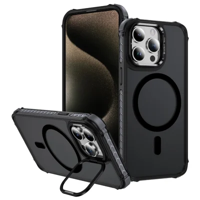 For iPhone 13 Pro Case with Lens Kickstand Matte Phone Back Cover Compatible with MagSafe - Black