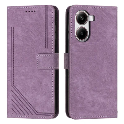 Telefoonhoesje voor Xiaomi Redmi Turbo 4 5G / Poco X7 Pro 5G met ingebrande lijnen Lederen hoes met stand - Paars